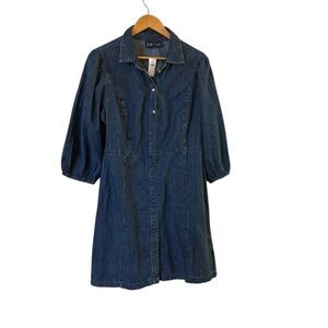 GAP for Good Balloon Sleeve Button Down 100% Cotton Blue Denim Dress, L